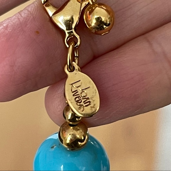 Signed Joan Rivers turquoise gold bead necklace - Picture 3 of 6